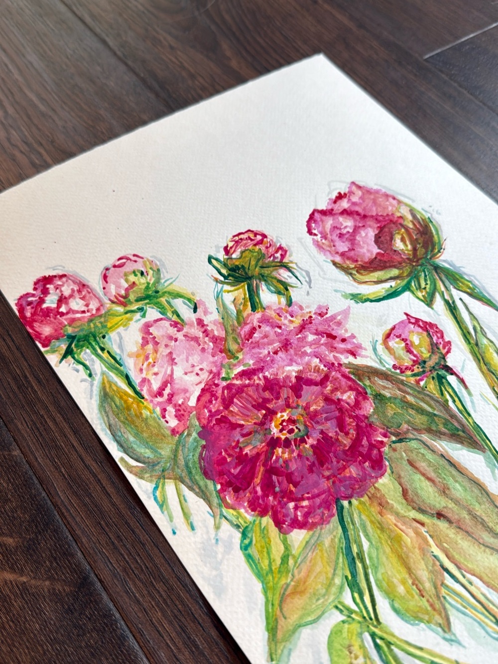 Original Art - Pink Peony Botanical Watercolor